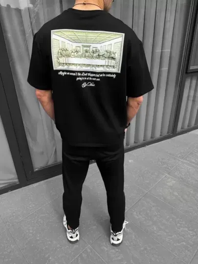 Unisex Baskılı Oversize T-Shirt - Siyah - M - Siyah