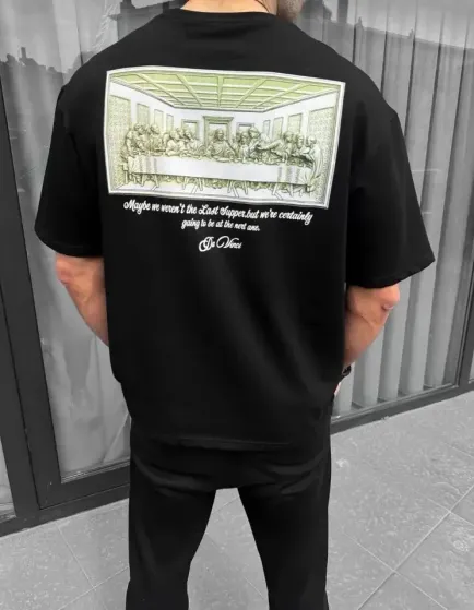 Unisex Baskılı Oversize T-Shirt - Siyah - M - Siyah