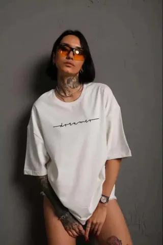 Unisex Bisiklet Yaka Baskılı T-Shirt - Beyaz - XL - Beyaz