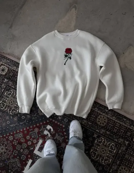Unisex Bisiklet Yaka Ön Ve Arka Baskılı SweatShirt - Beyaz - XL - Beyaz