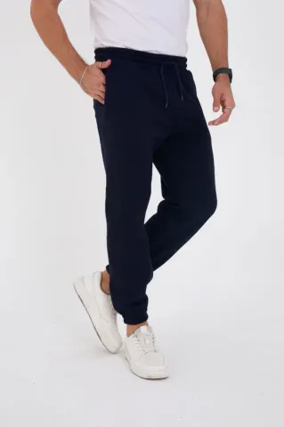 Unisex Kışlık Üç İplik Lastikli Eşofman Pantolon - Lacivert - 2XL - Lacivert