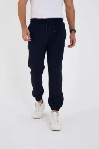 Unisex Kışlık Üç İplik Lastikli Eşofman Pantolon - Lacivert - 2XL - Lacivert