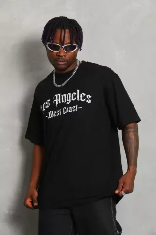 Unisex Oversize Baskılı Bisiklet Yaka T-Shirt - Siyah - XL - Siyah