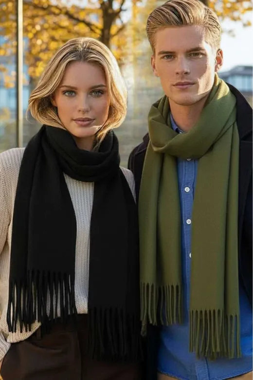 Unisex Yumuşak Dokulu Püsküllü Kışlık Buklet Atkı Şal 2'li Set