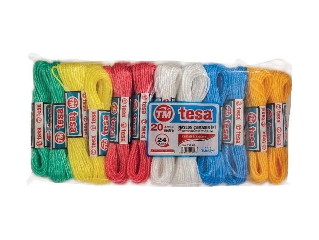 ureticiniz TrLat0AH009K-AVH-581-BLNCC Temsan 20 Metre Naylon Çamaşır İpi 24'lü Çok Renkli