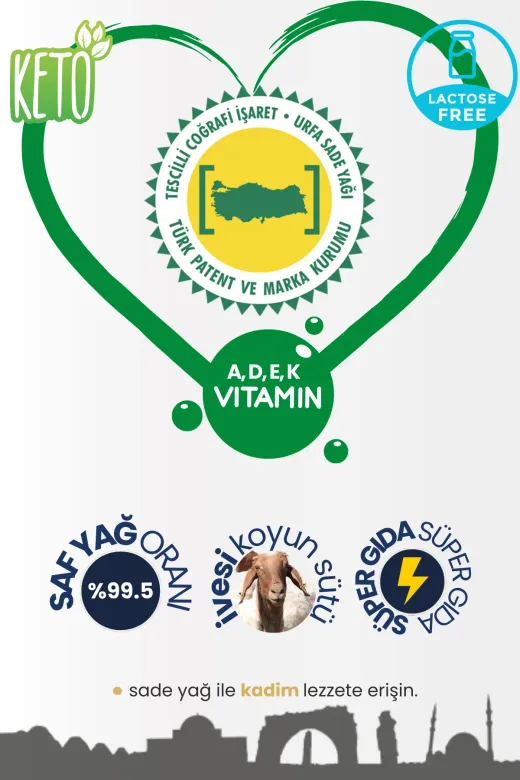 URFARM SADEYAG580 Sade Yağ (Ghee) 580 Gr –Koyun Sütü Yağı (Coğrafi Işaretli Urfa Sadeyağ) Laktozsuz, Kazeinsiz, Ketojenik