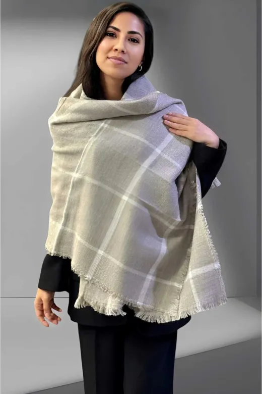 UTŞ152555 Kadın Geniş Çizgili Ekose Desenli Yumaşak Dokulu Omuz Şalı Atkı ( 70Cm X 180Cm )