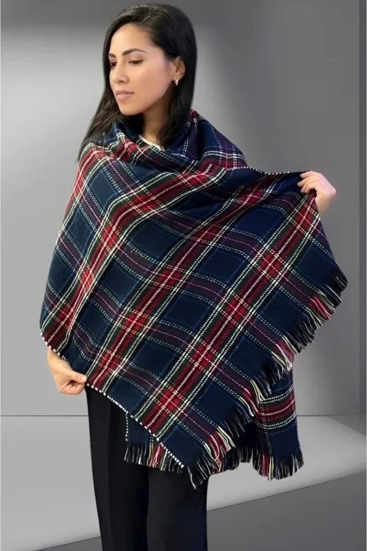 UTŞ152565 Kadın Çift Taraflı Ekose Desenli Yumuşak Omuz Şalı Atkı ( 70Cm X 180Cm )