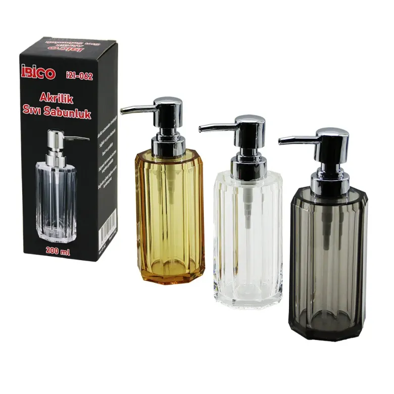 UZUN SEKİZGEN ŞEFFAF - RENKLİ AKRİLİK - MİKA KRİSTAL  SIVI SABUNLUK  200ML (4745)