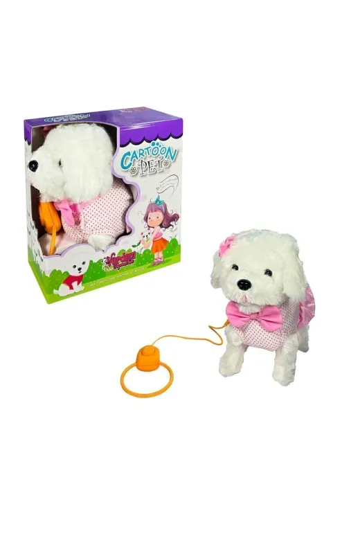 Vardem Oyuncak PFT-B025 Peluş Kumandalı Tasmalı Yürüyen Pembe Fiyonklu Sevimli Köpek