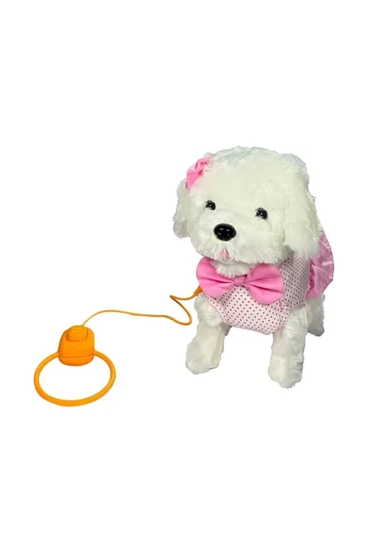 Vardem Oyuncak PFT-B025 Peluş Kumandalı Tasmalı Yürüyen Pembe Fiyonklu Sevimli Köpek