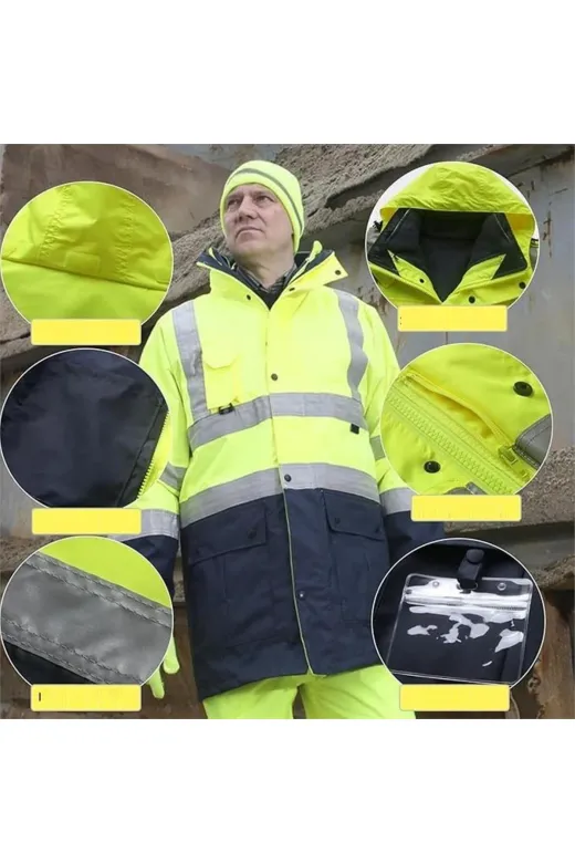 Vizwell vwjk44 Reflektörlü Oxford Çift Renk 300D Oxford 5+1 Parka Sarı