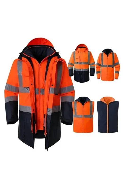 Vizwell VWJK44T Reflektörlü Oxford Çift Renk 300D Oxford 5+1 Parka Turuncu