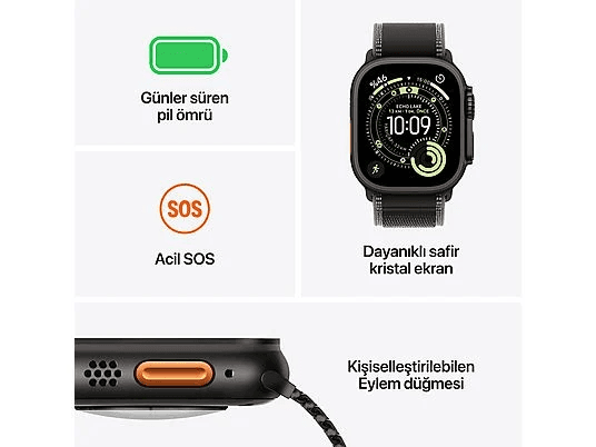Watch Ultra 3 Gps + Cellular 49 Mm Siyah Titanyum Kasa Siyah-Kömür Trail Loop Kordon Akıllı Saat