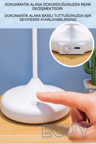 wb-1977 Yeni Nesil Şarjlı Dokunmatik 20 Led Çalışma Okuma Işığı Flexible Masa Lambası 3 Farklı Işık Seçeneği - Beyaz