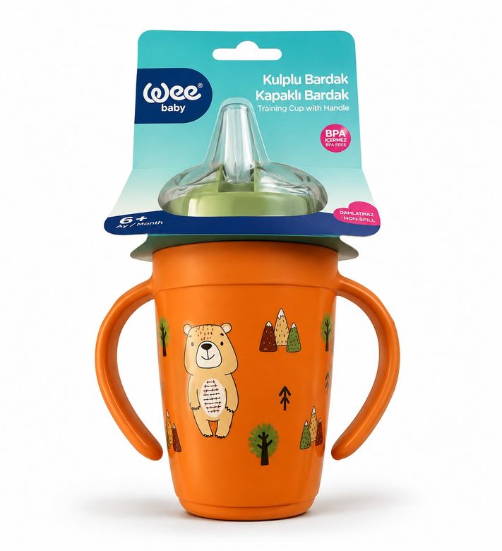 Wee Baby Friends Kulplu Pipetli Bardak 265 ML (Kod:339) Seçenekli - Turuncu