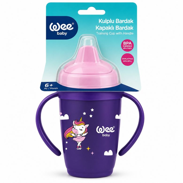 Wee Baby Friends Kulplu Pipetli Bardak 265 ML (Kod:339) Seçenekli - Mor