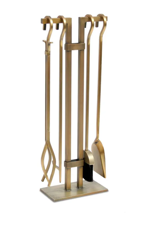 WOODSHUT SGSS-38018GOLD 5 Li İthal Antik Gold Patinalı Şömine - Soba Maşa Takımı Aksesuar Seti