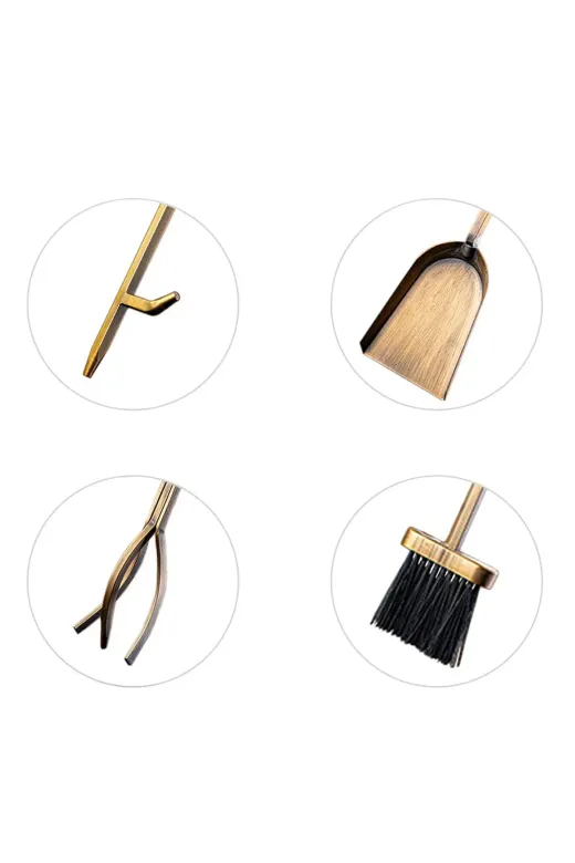 WOODSHUT SGSS-38018GOLD 5 Li İthal Antik Gold Patinalı Şömine - Soba Maşa Takımı Aksesuar Seti