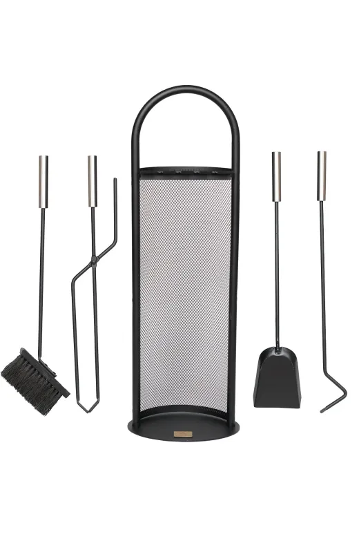 WOODSHUT SGSS-38025 5 Li Lüx Ithal Tel Standlı Şömine - Soba Maşa Takımı Aksesuar Seti