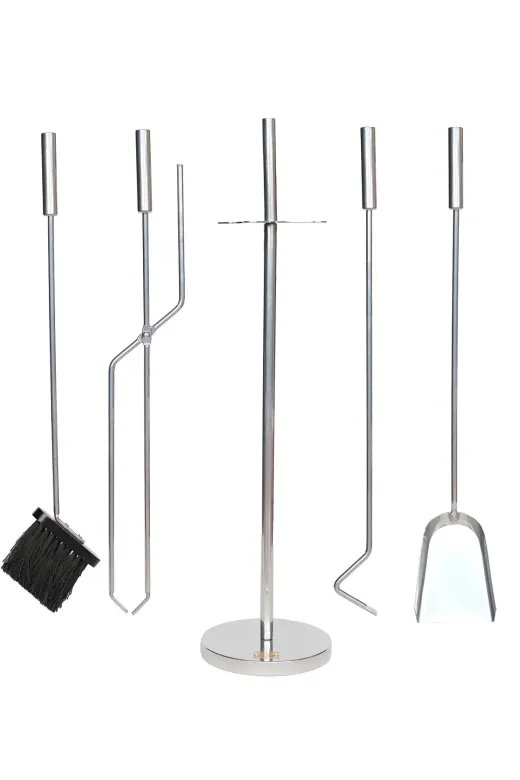 WOODSHUT SGSS-38044 5 Li Lüx Ithal İnox Yuvarlak Tabanlı Şömine - Soba Maşa Takımı Aksesuar Seti
