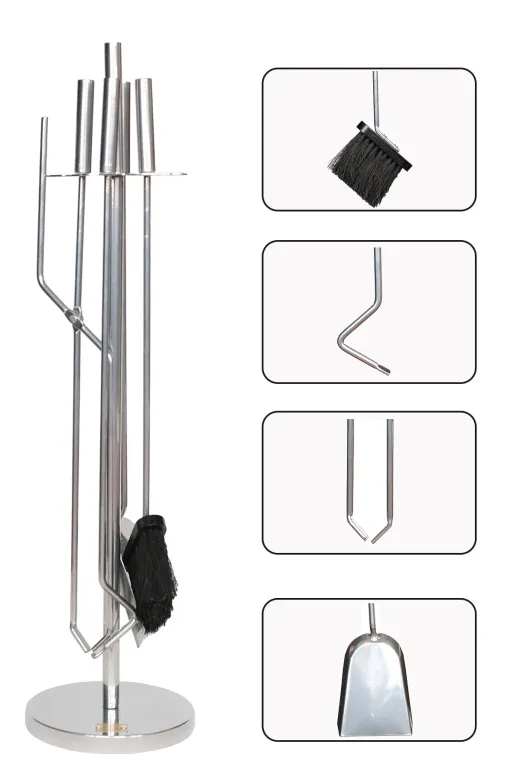 WOODSHUT SGSS-38044 5 Li Lüx Ithal İnox Yuvarlak Tabanlı Şömine - Soba Maşa Takımı Aksesuar Seti