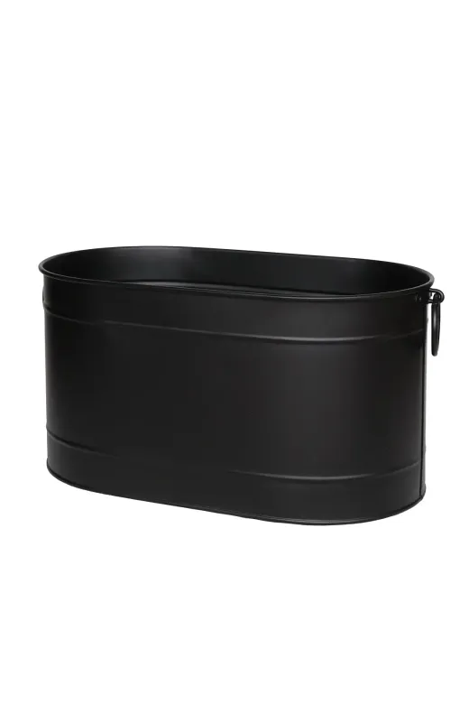 WOODSHUT WSMO-1343SYH Metal Siyah Uzun Oval Askı Kulplu Tasarım Şömine - Soba Odun Depolama Saklama Kovası