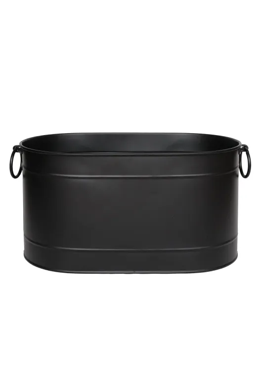 WOODSHUT WSMO-1343SYH Metal Siyah Uzun Oval Askı Kulplu Tasarım Şömine - Soba Odun Depolama Saklama Kovası