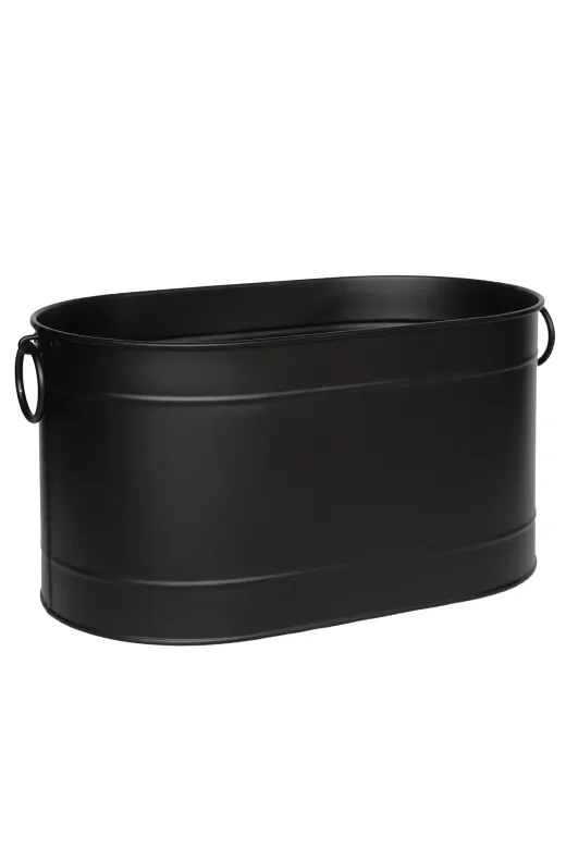 WOODSHUT WSMO-1343SYH Metal Siyah Uzun Oval Askı Kulplu Tasarım Şömine - Soba Odun Depolama Saklama Kovası