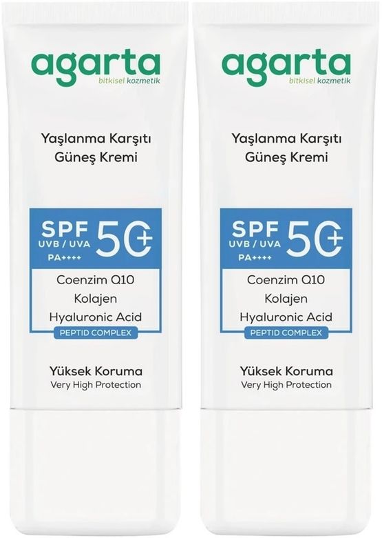 Yaşlanma Karşıtı Collagen Destekli Spf+50 Faktör Yüz Güneş Kremi 50 ML (2 Li Set)