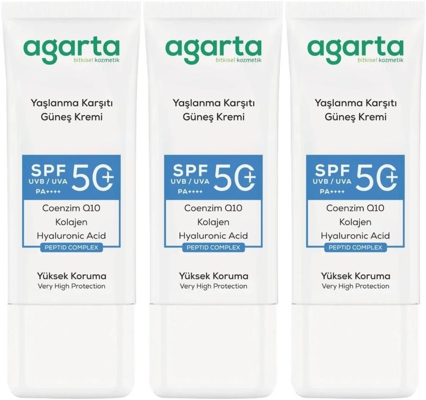 Yaşlanma Karşıtı Collagen Destekli Spf+50 Faktör Yüz Güneş Kremi 50 ML (3 Lü Set)