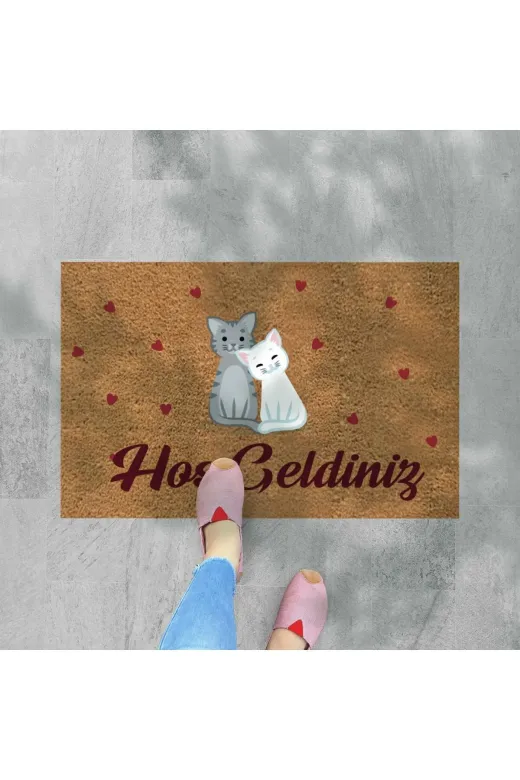 Yavru Kedicikler Temalı Coco Görünümlü Dekoratif Dış Kapı Önü Ve Iç Mekan Paspası
