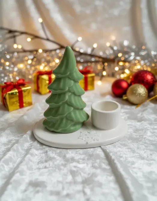 Yılbaşı Temalı Seramik Tealight Mumluk