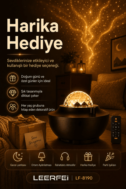 Yıldız Efektli Projektör Gece Lambası Müzik Destekli Ambiyans Ve Parti Işığı