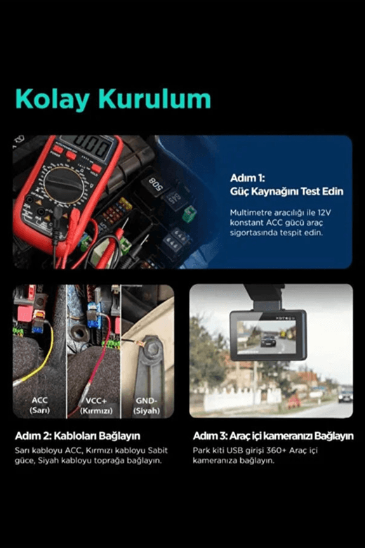 YNT İthalat EM-araç Kablo Park Modu Kablosu Type-C Akü Sigorta Bağlantı Kablosu Araç İçi Kamera Tüm Kameralara Uyumlu