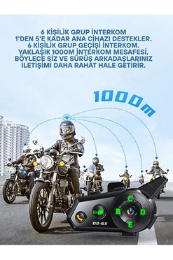 YNT İthalat EM-d2 D2-6X 1000M Mesafeli 6 Kanallı İntercom Bluetooth Motosiklet Kask Kulaklığı İntercom Kulaklık