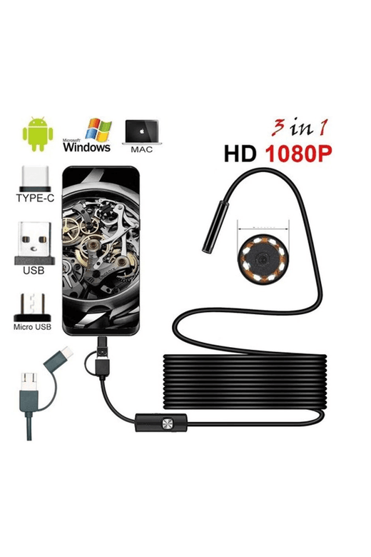 YNT İthalat EM-Endeskop 20m Endoskop 3 İn 1 Yılan Kamera Usb Micro Usb Type-C 20 Metre Sert Kablo
