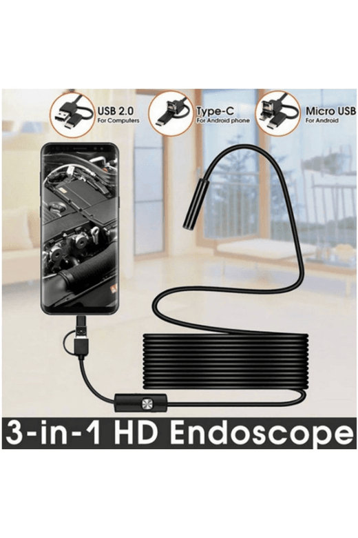YNT İthalat EM-Endeskop 20m Endoskop 3 İn 1 Yılan Kamera Usb Micro Usb Type-C 20 Metre Sert Kablo