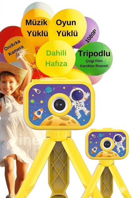 YNT İthalat EM-Foto13 Dijital Fotoğraf Makinesi Çocuk Mini 1080P Hd Kamera Selfie Tripotlu Ön Arka Kamera