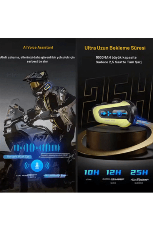 YNT İthalat EM-N3X N3X Rgb Işıklı Intercom 3 Kişi Bağlantılı 1000Mah Motosiklet Bluetooth Kulaklık Seti