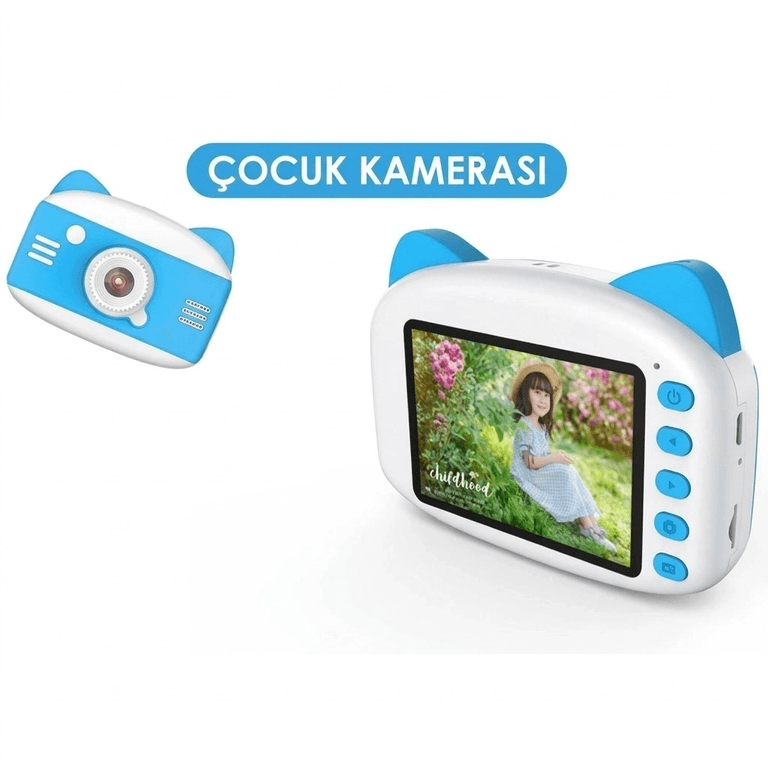 YNT İthalat EM-x900 X900 Dijital Çocuk Fotoğraf Makinesi Selfie Kamera 3.5 İnç Dijital Çocuk Kamerası 1080P (Mavi)