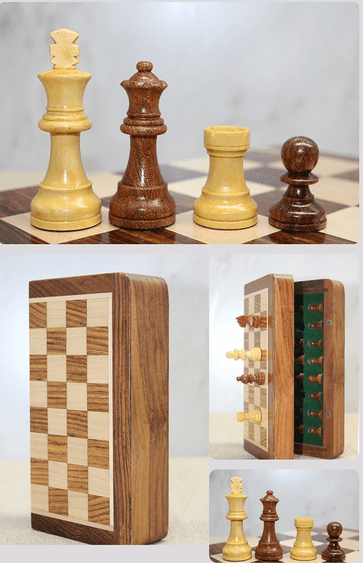 YNT İthalat KH-G221 Özel Vernikli Mıknatıs Taşlı Ahşap Katlanabilir Kutulu Satranç Oyunu 17.5 Cm G221