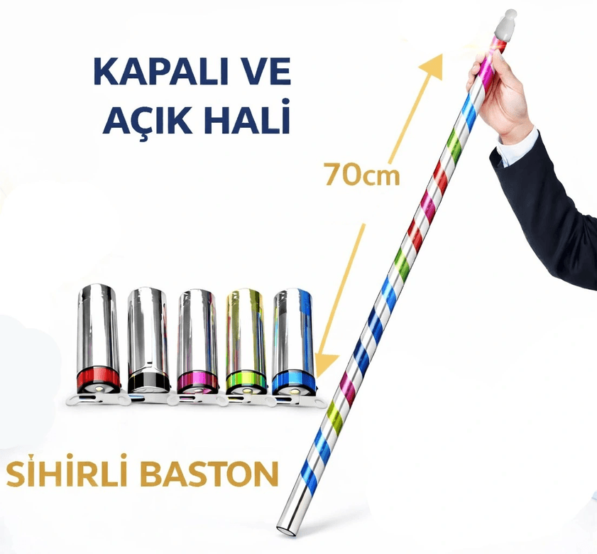 YNT İthalat SM-F007 Sihirli Açılır Baston – Mendilden Bastona İlizyon Oyunu (70 Cm)
