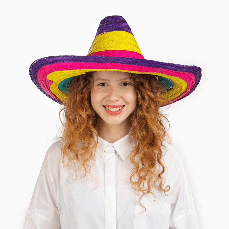 YNT İthalat SM-SMR-E005 Sombrero Meksika Şapkası Renkli Örme Hasır Çocuk Boy