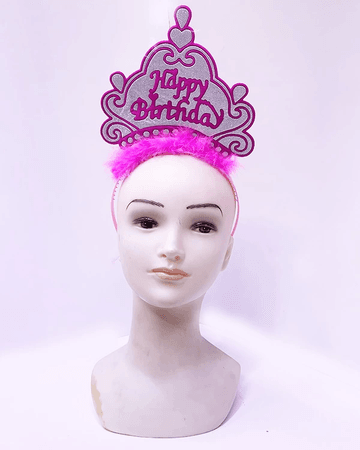 YNT İthalat SM-SMR0649-PEMBE Happy Birthday Neon Pembe Renk Doğum Günü Tacı 24X15 Cm