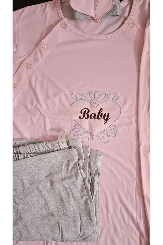 Zen 745 Erdeniz Yandan Düğmeli Hamile Pijama Takımı Yazlık