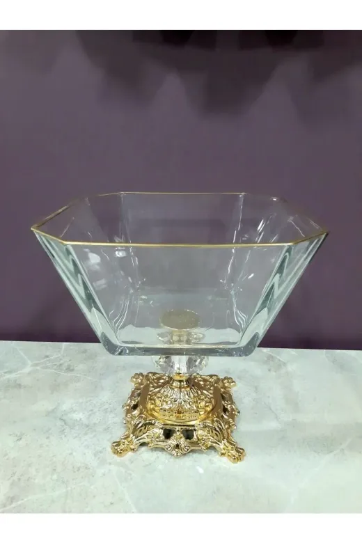 ZEN HOME ZH-ZH-384 Avangard Gold Döküm Ayaklı Yaldızlı Cam Kase Muhteşem Sunumluk