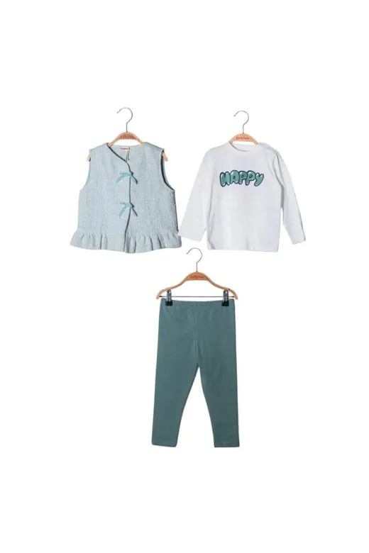 Zeyland QTEAE9AZDL-50 Kız Bebek Yelek Bluz Ve Tayt Üçlü Takım-Yeşil