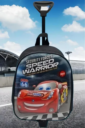 Çekçekli Anaokulu Günlük Kullanım Cars Şimşek Mcqueen Baskılı Tekerli Seyahat Valizi Okul Çantası