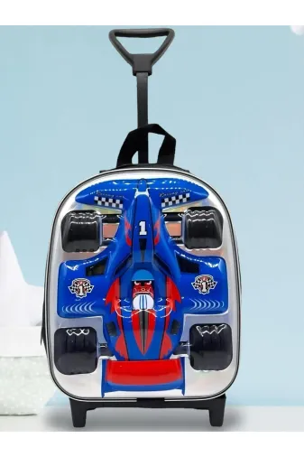 Çekçekli Anaokulu Kreş 5D Kabartmalı F66 Formula Yarış Arabası Çocuk Okul Çantası Sırt Çantası